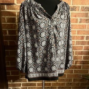 Sophie Max Women L Boho V Neck Cottagecore Peasant Flowy Top 3/4 Sleeve Floral